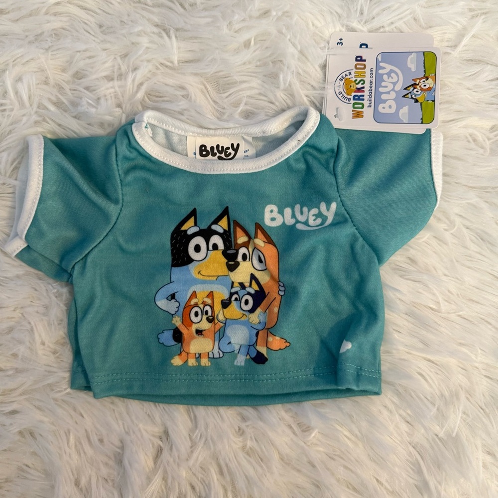Build A Bear Bluey Family Graphic Short Sleeve Tee For Stuffed Animal - Teal NWT